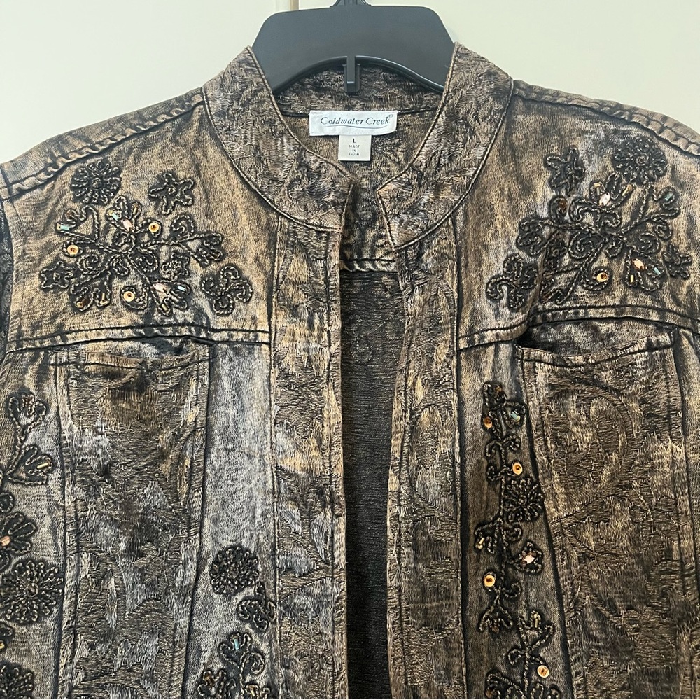 Coldwater Creek Women’s Bronze Sheen Embroidered Jacket Size‎ Large - Picture 5 of 16